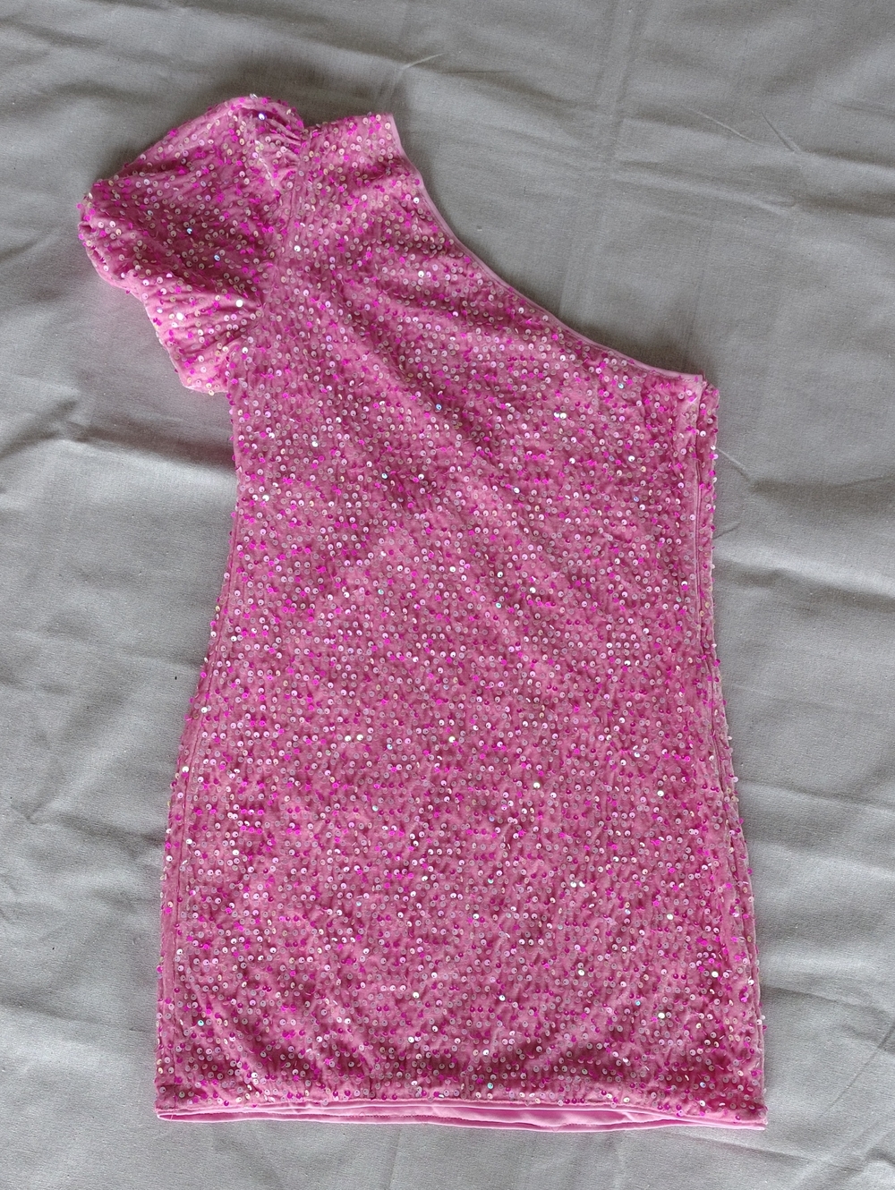 One-Shoulder Pink Sequin Mini Dress Women's XL